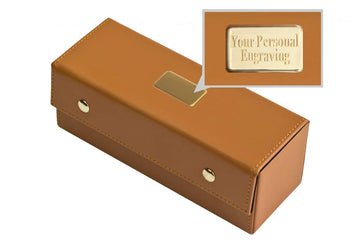 Alex Cramer Traveling Spinners Domino Set. Caramel Leather Case - Tournament Traveler Personalized - with Spinners - 28 Indestructible Double-Six