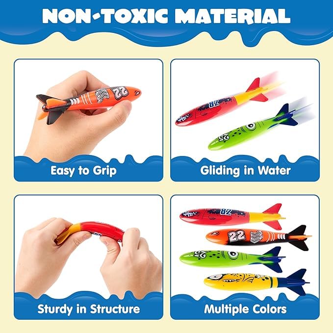JOYIN 8 Pack Pool Toys, Shark Underwater Diving Toys, Colorful Swimming Toy Sinking Throwing for Kids Gifts Summer Swim Dive Training Water Fun Pool