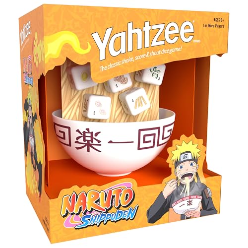 USAOPOLY YAHTZEE: Naruto Shippuden | Collectible Ramen Bowl Dice Cup | Classic Family Dice Game Based on Anime Show | Great for Family Game Night |