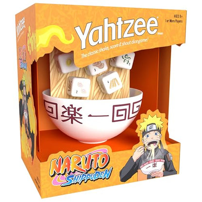 USAOPOLY YAHTZEE: Naruto Shippuden | Collectible Ramen Bowl Dice Cup | Classic Family Dice Game Based on Anime Show | Great for Family Game Night |