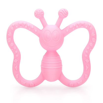Baby Teething Toys, Butterfly Design Teether Pain Relief Toy for Newborn Babies, Freezer Safe Neutral Shower Gift, Soft Textured for Boy and Girl