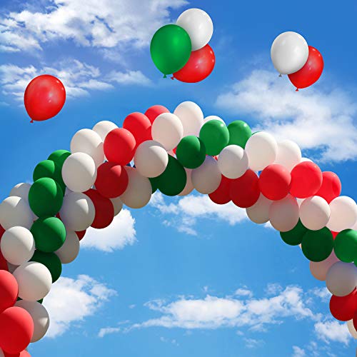 TecUnite 100 Pcs Red Green White Latex Balloons 13 Inch Colorful Round Balloons for 250th Anniversary Graduation Wedding Birthday 4th of July