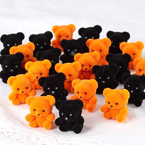 Factory Direct Craft Package of 24 Flocked Orange and Black Miniature Teddy Bears - Tiny Bear Shaped Figurines (Size: 1 inch)