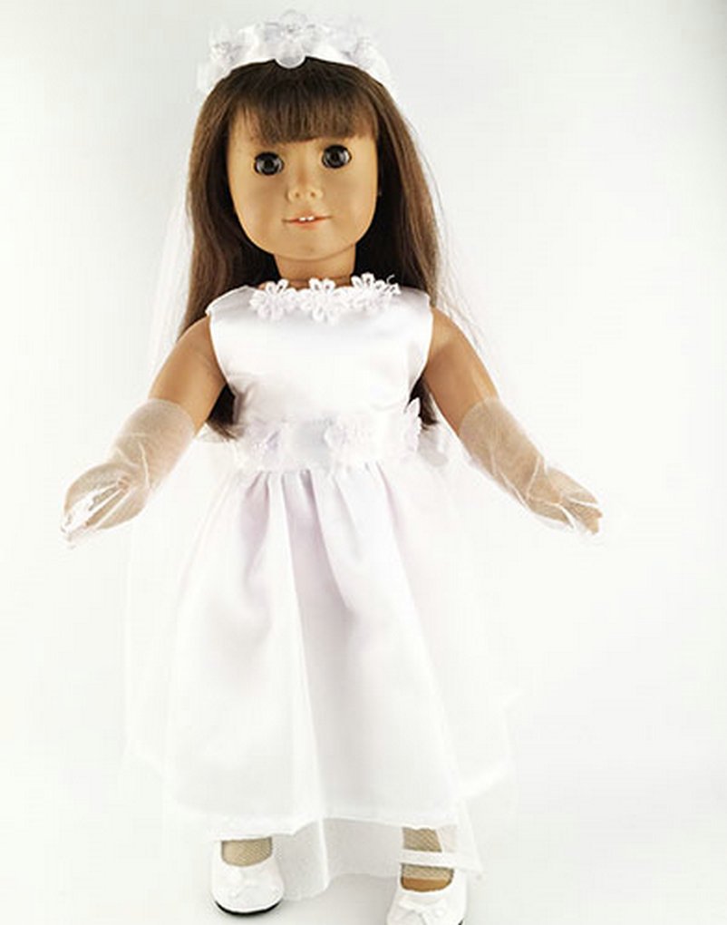 TianBo 1 Set Quality Handmade 18 Inch Doll White Bride Wedding Dress with Headband for 18 Inch Dolls Party Gown Dress Clothes Outfits and Hair