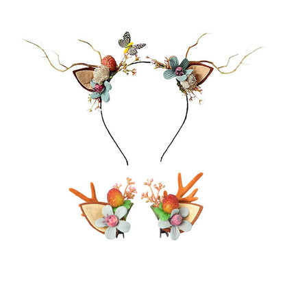 Lurrose 3pcs Reindeer Antlers Headband Christmas Hair Clip Floral Hair Hoop Butterfly Pine Cone Branch Headband for Xmas Holidays Party Cosplay Favors
