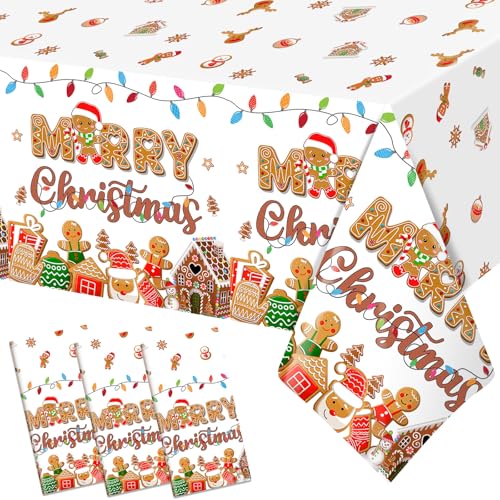 HigzYovn 3Pcs Gingerbread Christmas Decorations Gingerbread Party Supplies Tablecloth for Christmas Gingerbread Party Decorations Gingerbread House