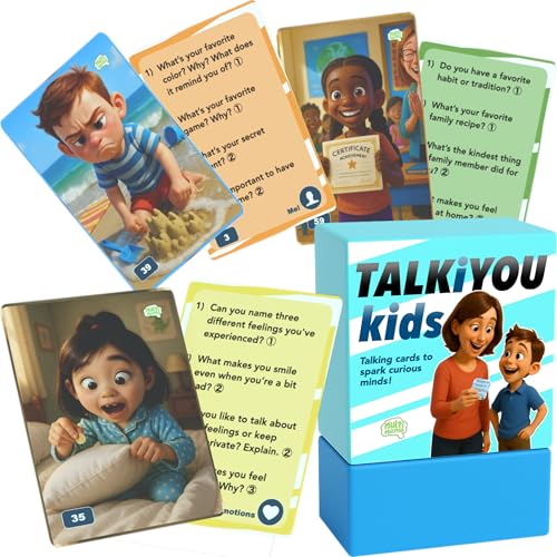 Talkiyou Kids Conversation Cards - 60 Picture Prompts & 240 Open-Ended Questions for Kids Ages 5-12 - Spark Imagination, Emotions & Meaningful Talks