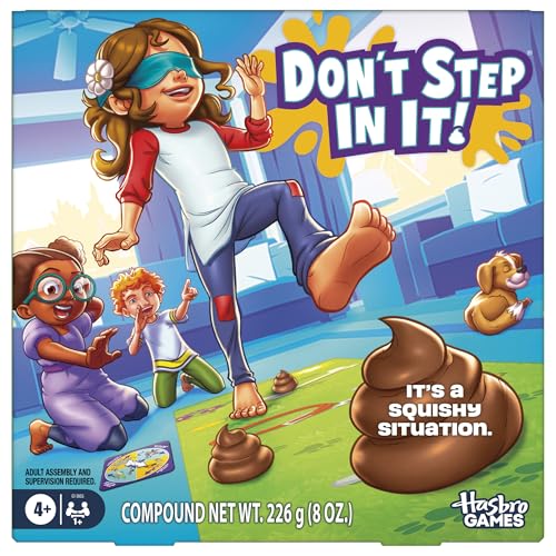 Hasbro Gaming Don't Step in It Preschool Game I Blindfolded, Poop Party Game | Spinner with 8 Fun Animal Moves | Ages 4+| 1+ Players I Funny Kids