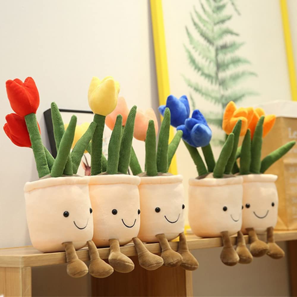 XIZHI 2Pack Tulip Plush Toy 13" Succulent Flower Pot Plush Pillow Toy