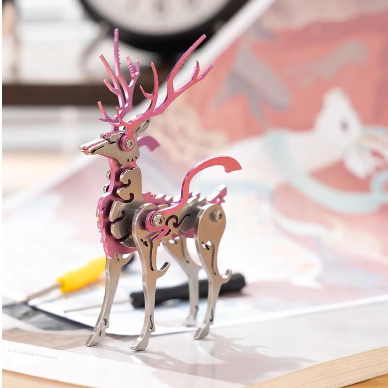 Mokrdomain Little Deer 3D Metal Puzzle, Pink, 40pcs