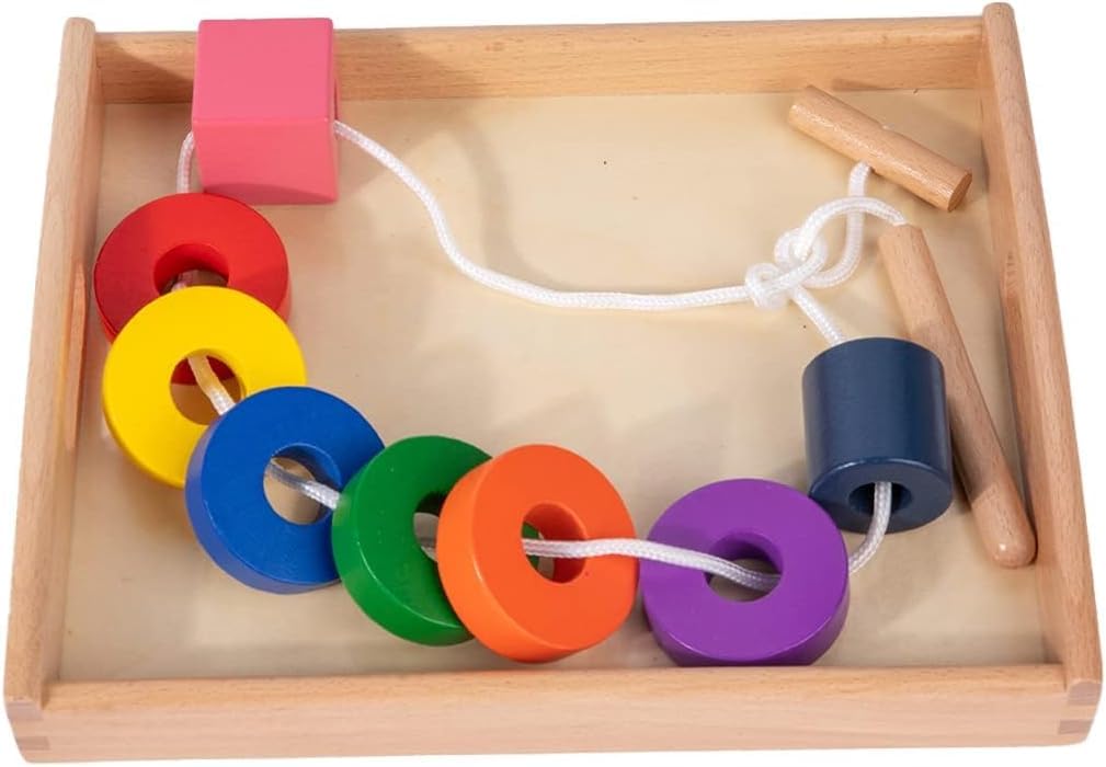 Adena Montessori Wooden Lacing Bead Set with Tray, 1-3y