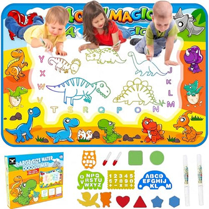Water Doodle Mat for Toddlers 1-3: Mess-Free Coloring Toy,Dries in 5-10 Mins for Endless Play,Dinosaur Reusable Aqua Painting Board Toddler