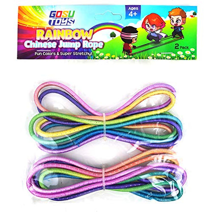 Rainbow Chinese Jump Ropes Bundle Pack for Kids 2 Pack Jump Ropes Outdoor Indoor Play with 2 GosuToys Stickers