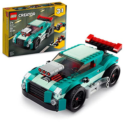 LEGO Creator 3 in 1 Street Racer Car, Rebuildable Kit Transforms to a Muscle Car, Hot Rod, or Race Car Toy, Great Model Car Toy Gift for Boys and