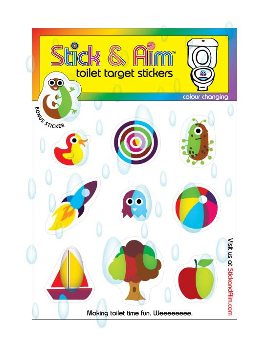 Color Changing Toilet Target Stickers Kids Pack with Applicator Smoothing Tool for Potty Training Boys. Fun and Effective Toilet Stickers to Teach