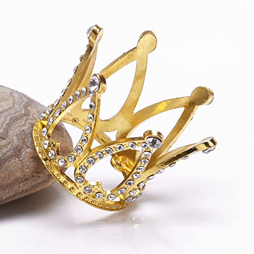 Mini Infant Crown Baby Princess Tiara Cake Topper Crystal Rhinestone Small Gold Cupcake Crown for Newborn Photo Prop Royal Prince Themed Birthday