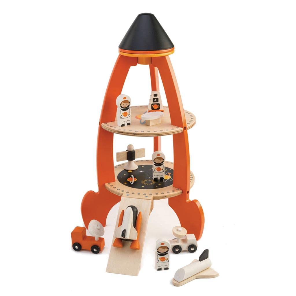 Tender Leaf Toys - Cosmic Rocket Set - 11 Pcs Wooden Rocket and Outer Space Themed Playset for Kids - Develop Imaginative Role Play and Science