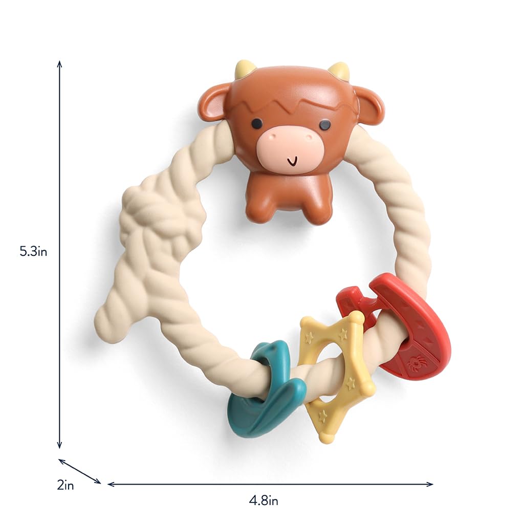 Itzy Ritzy Silicone Teether with Rattle - Rattle Teether Features Rattle Sound, Three Silicone Teething Rings and Raised Texture to Soothe Gums - Ages