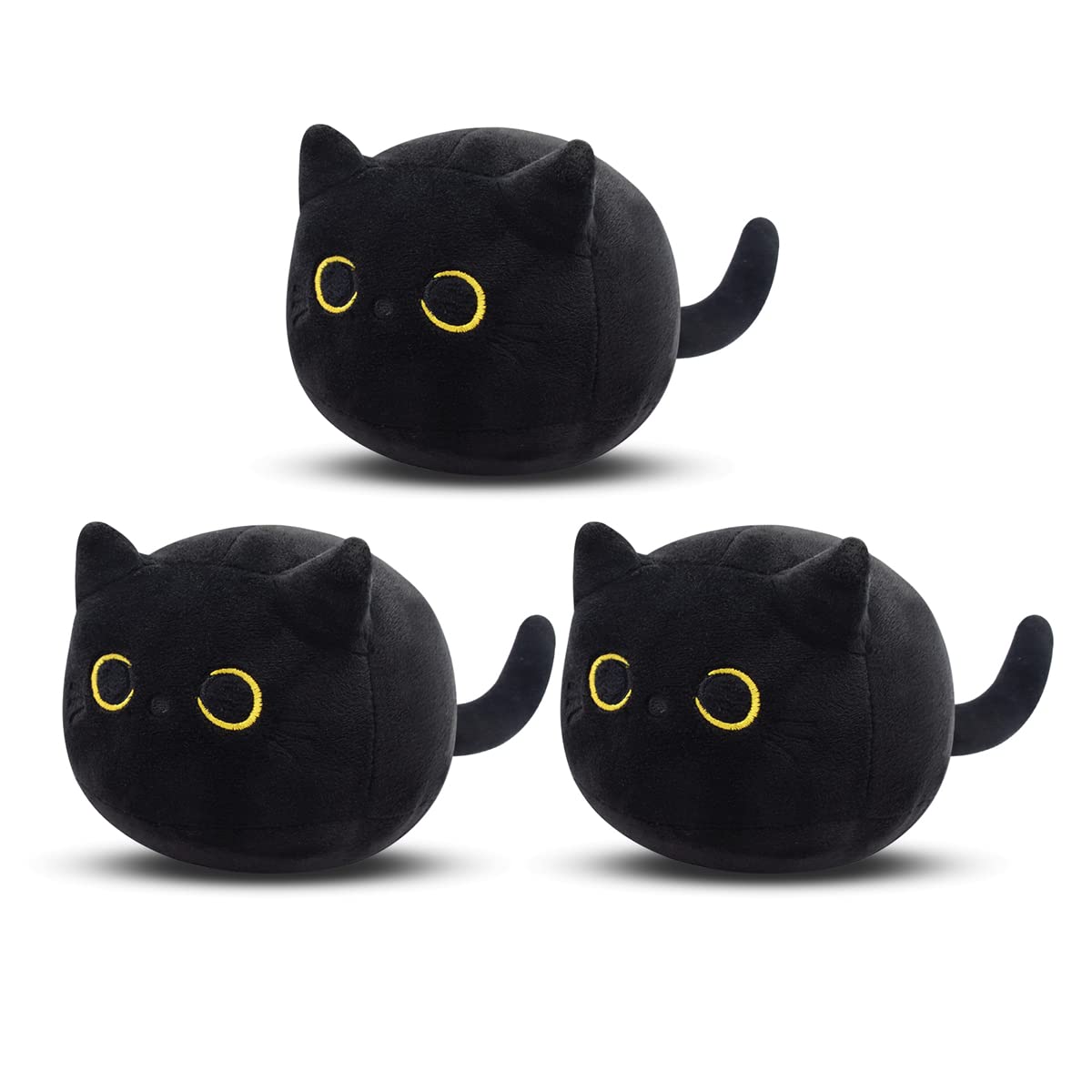 JIAJEGTGT Black Cat Plush, 3Pcs Cute Mini Black Cat Stuffed Animal for Home Decoration, Soft Cat Plush Birthday for Kids Boys Girls