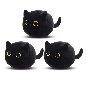 JIAJEGTGT Black Cat Plush, 3Pcs Cute Mini Black Cat Stuffed Animal for Home Decoration, Soft Cat Plush Birthday for Kids Boys Girls