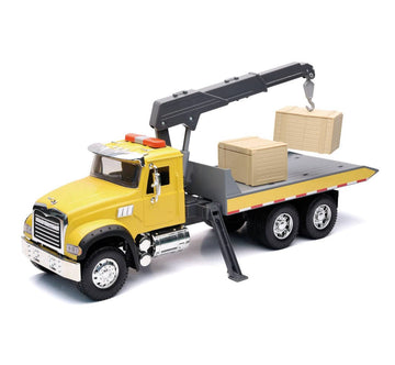 NewRay Toys Mack Granite Roll Off Truck with Crane and Crate 1:18 Scale Long Haul Trucker Playset, Kids, Gifts, Birthdays
