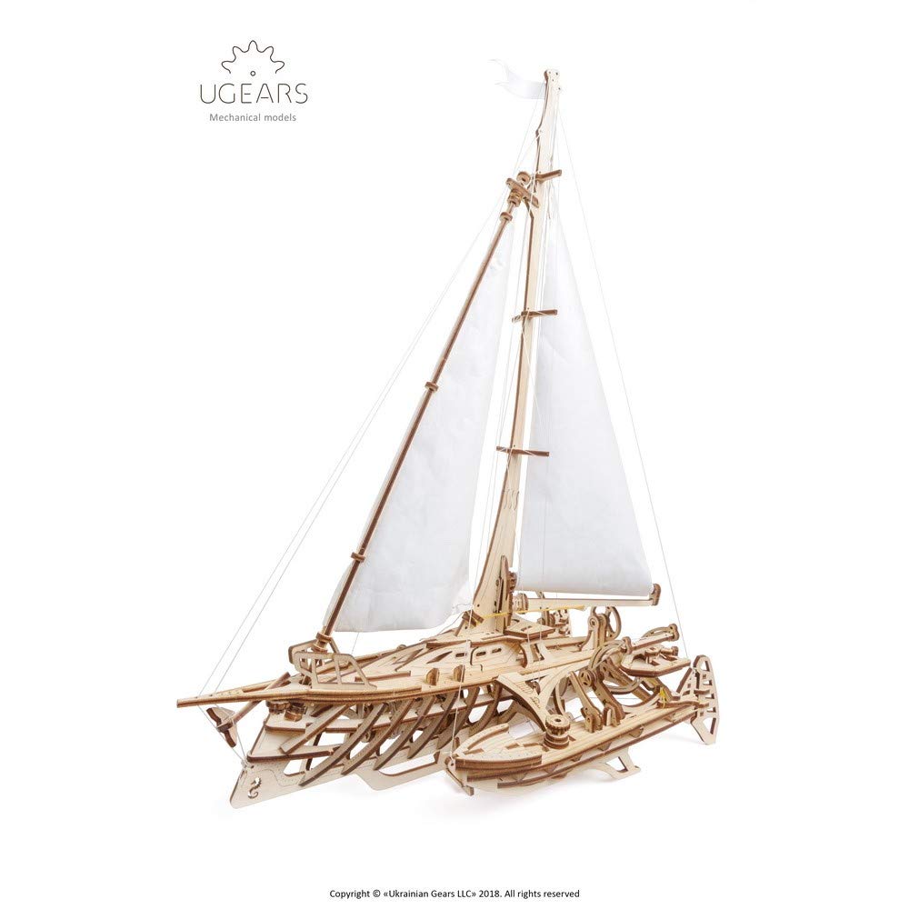 UGears Models 3-D Wooden Puzzle - Mechanical Trimaran Merihobus Sailboat