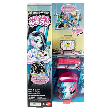 Monster High Self-Scare Secrets Frankie Stein Doll and Accessories Set with 13 Realistic Surprises Like Hair Dye Kit and Gaming Console