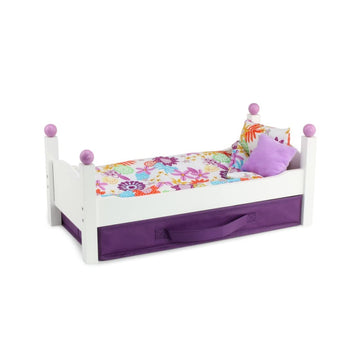 Emily Rose 18 Inch White Stackable Doll Bed with 4PC Bedding & Storage Bin