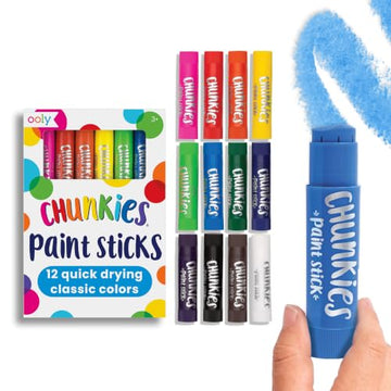 Ooly Chunkies 12 Mess Free Paint Sticks For Kids, Tempera Paint Sticks Kid Safe Colors, No Mess Quick Drying Art Supplies for Toddlers and Kids
