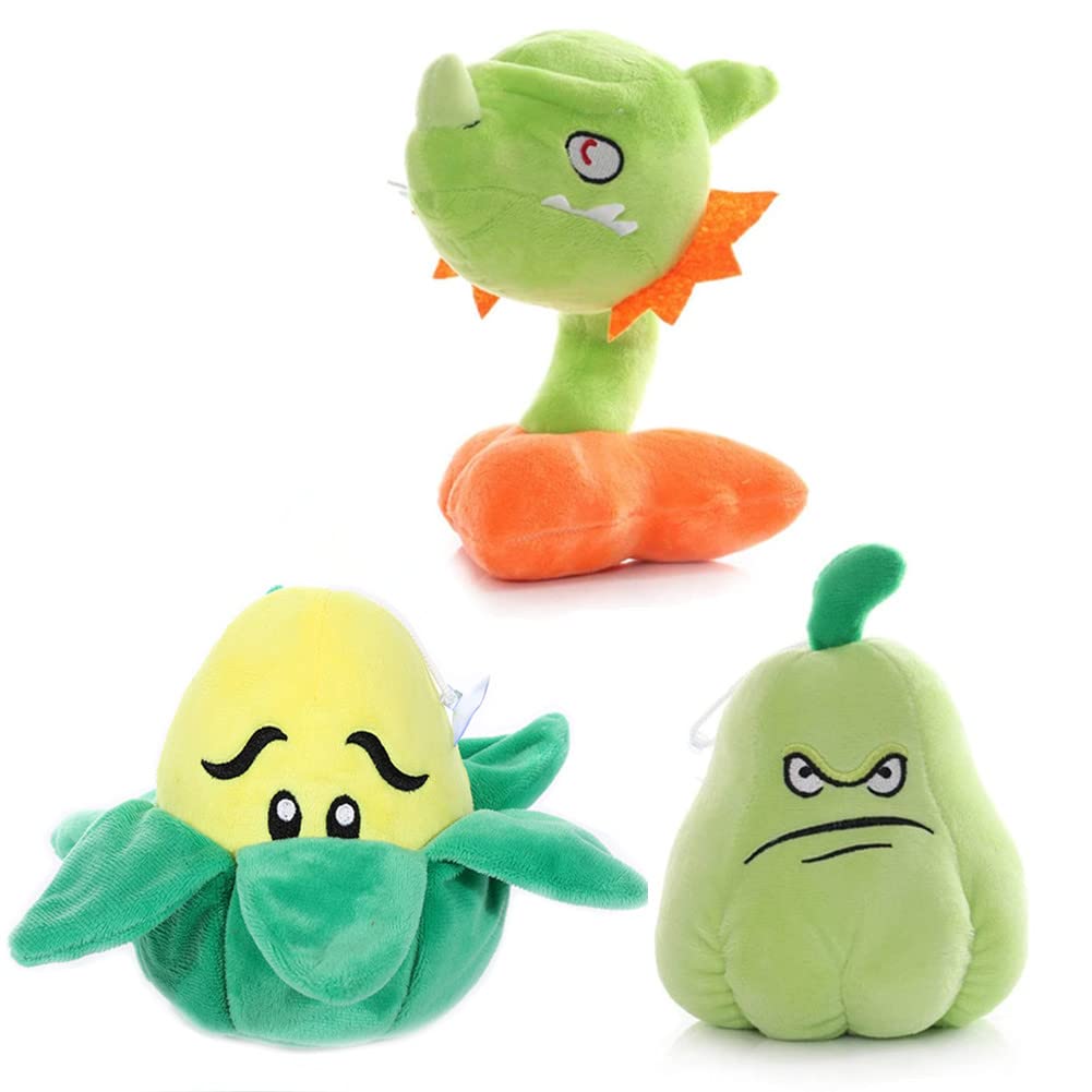 JHESAO 3 PCS Plants and Zombies Snapdragon Plush Plants Sets Zombies Toy Snapdragon, 1 2 Stuffed Soft Squash Doll, Corn PVZ Plushies Figure Doll Chili