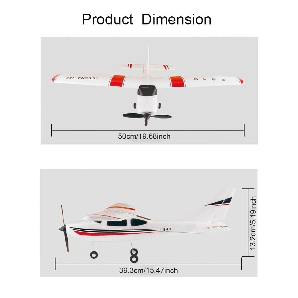Park10 Toys F949 RC Plane for Adults 3CH 2.4GHZ Fixed Wing Remote Control Airplane with 6 axis Gyroscope CESSNA-182 Outdoor RC Planes with 2 Batteries