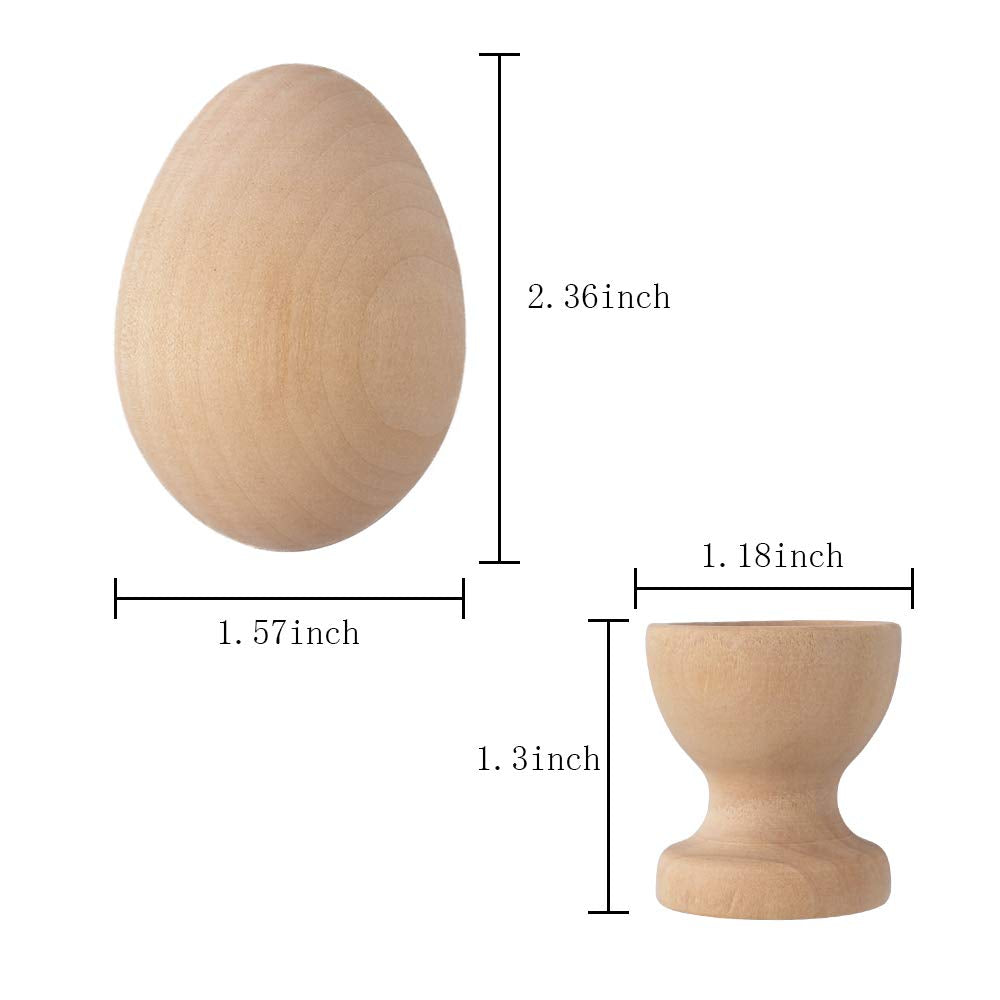 HOKPA Wood Eggs with Wooden Egg Cup Holders, Unpainted Craft Eggs, 6 Cups and Smooth Eggs in a Pack, Display DIY Easter Halloween Decor (14pcs)