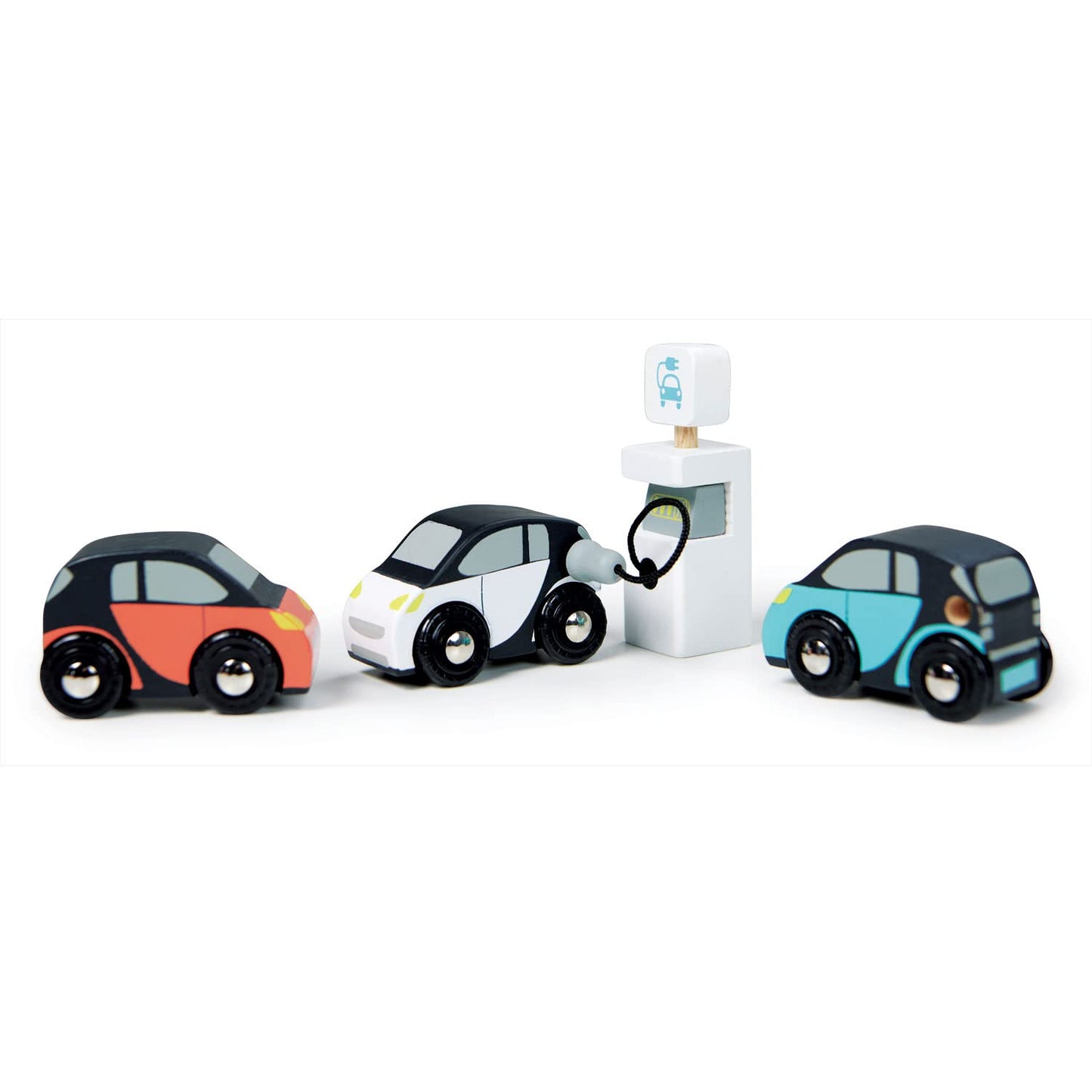 Tender Leaf Toys - Smart Car Set - 3 Pretend Electric Wooden Smart Cars with Charging Unit - Open-Ended Play Toy, Explore Role-Play and Imagination