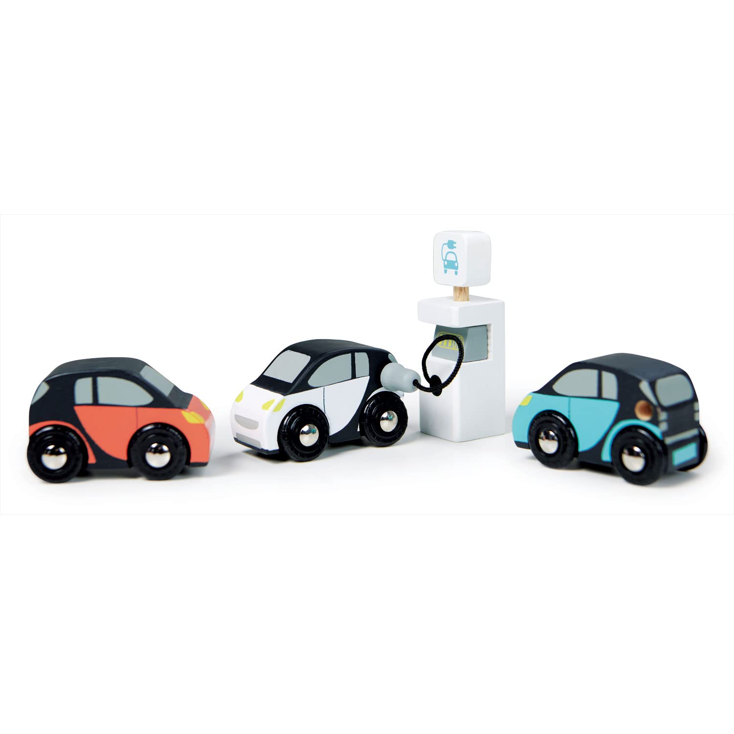 Tender Leaf Toys - Smart Car Set - 3 Pretend Electric Wooden Smart Cars with Charging Unit - Open-Ended Play Toy, Explore Role-Play and Imagination
