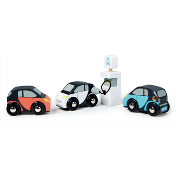 Tender Leaf Toys - Smart Car Set - 3 Pretend Electric Wooden Smart Cars with Charging Unit - Open-Ended Play Toy, Explore Role-Play and Imagination