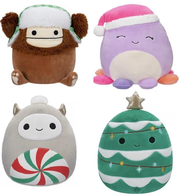Squishmallows 5" Christmas Set of 4 - Benny, Beula, Nissa, Johann - Officially Licensed Kellytoy Plush - Collectible Soft & Squishy Holiday Stuffed