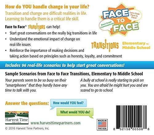 Harvest Time Partners Face to Face Transitions - Elementary to Middle School Conversation Game, Conversation Starters for Students, Parents,