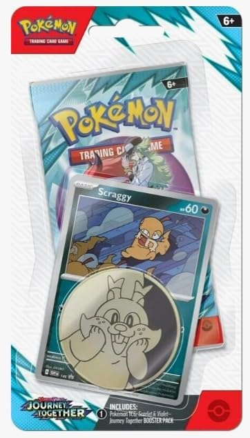 Pokemon Scarlet & Violet Journey Together Blister Pack, 1 Booster Pack with Promo Card and Coin (Scraggy)