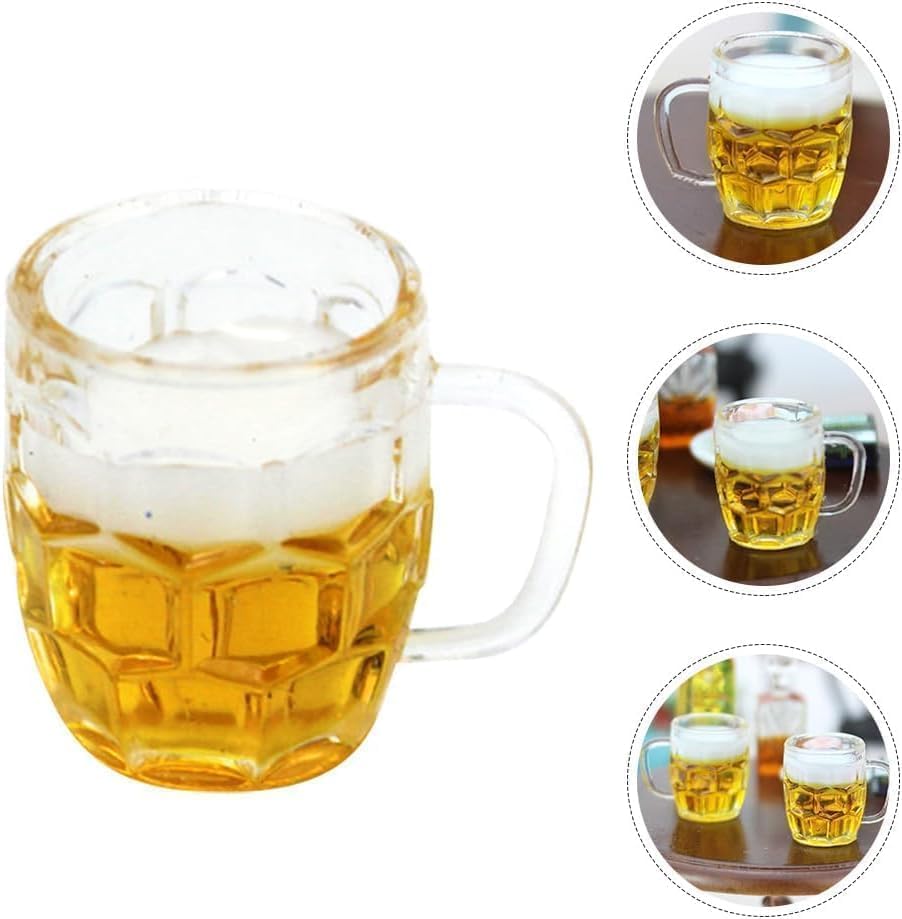 5Pcs Mini Beer Cups, Realistic Resin Dollhouse Barware for DIY Miniature Crafts, Miniature Beer Mugs Compatible with 1:12 Scale Dollhouses