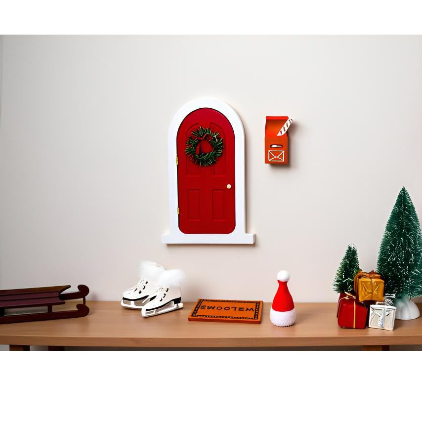 Tonttuovi Christmas Elf Accessories Wooden Miniature Elf Door for Wall for Elf Arrival Ideas