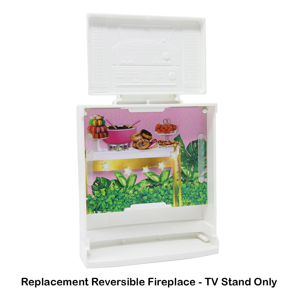 Replacement Part for Barbie Doll Dreamhouse Doll House Playset HMX10 - Replacement White Reversible Fireplace - TV - Gaming Stand and Buffet - Stereo