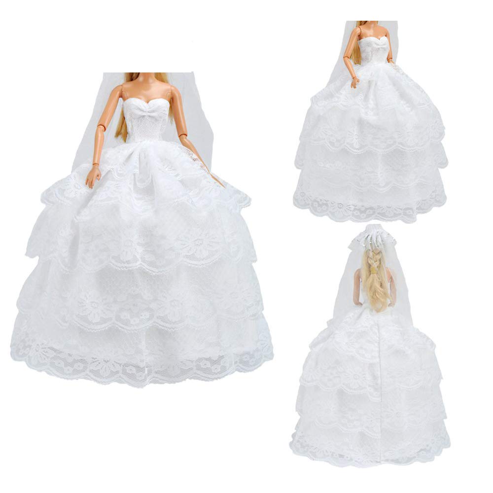 E-TING Wedding Set Beautiful Gown White Bride Dress Clothes with Veil and Groom Business Suit Outfit for Dolls?Doll Not Included?