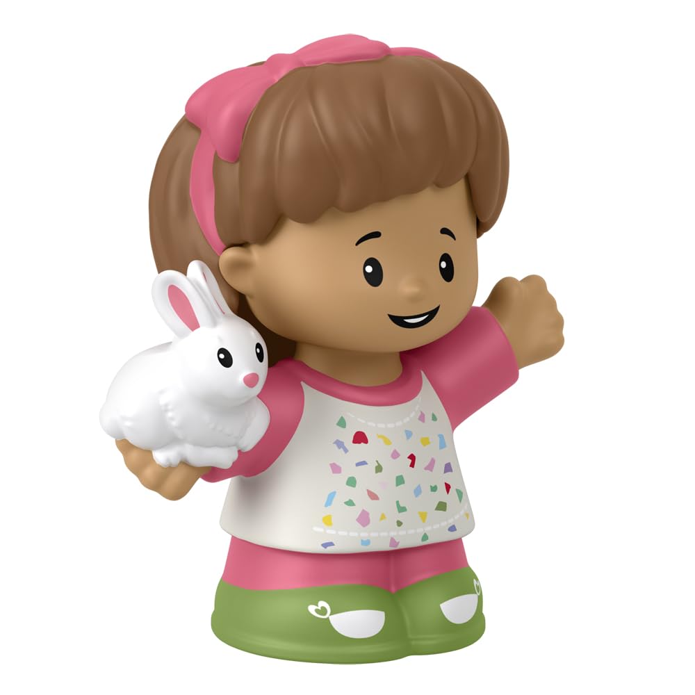 Little People Fisher-Price Figure for Toddler Dollhouse Playset - HXC05 - Little Girl Mia Figure with Brown Hair and Pink Hair Bow - Holding a White