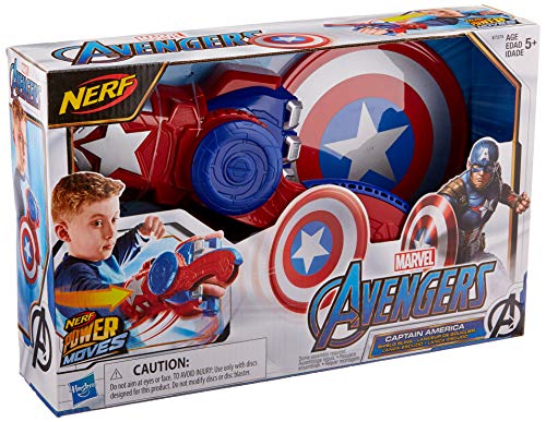 Marvel NERF Power Moves Avengers Captain America Shield Sling NERF Disc-Launching Toy for Kids Roleplay, Toys for Kids Ages 5 and Up