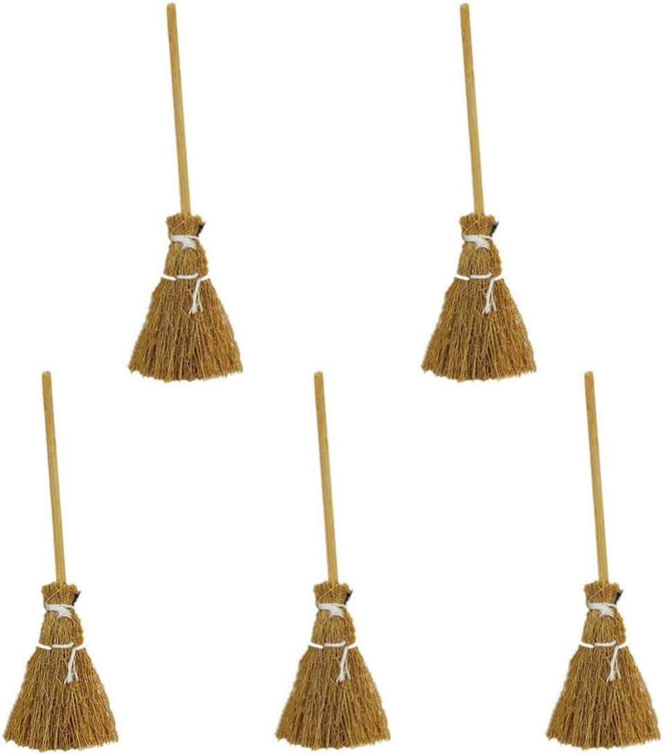 5Pcs Witch Broom, Miniature Broom Props Artificial Mini Broom Fairy Hopuse, Mini Straw Broom Fairy Micro Landscape Decoration Witch Broom Sweeping