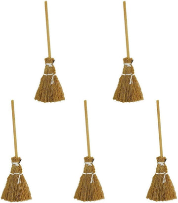 5Pcs Witch Broom, Miniature Broom Props Artificial Mini Broom Fairy Hopuse, Mini Straw Broom Fairy Micro Landscape Decoration Witch Broom Sweeping