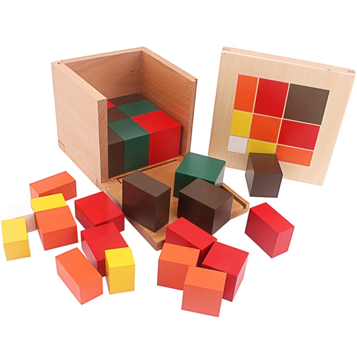 Gudong Baby Toys Montessori Colorful Trinomial Cubes Box Three Wooden Cubes Eighteen Square Based Prisms Student Teaching Aid