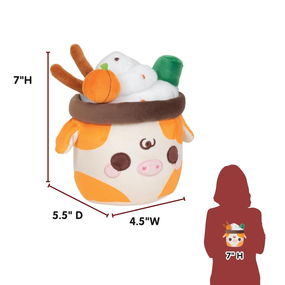 Cuddle Barn PlushGoals - Lil Series Pumpkin Spice Mooshake | Super Soft Cute Kawaii Orange Cow Dessert Drink Collectible Plush Toy, 7 inches
