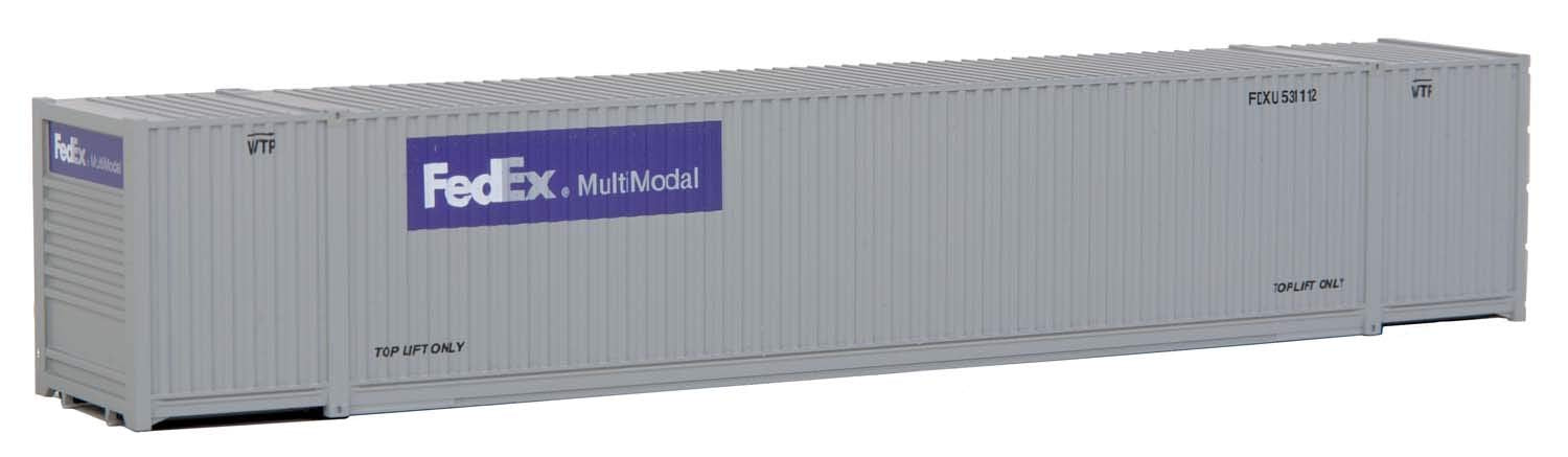 Walthers SceneMaster 53' Singamas Corrugated-Side Container-Ready to Run-FedEx MultiModal (Gray, Purple) 949-8504 HO Scale Model Railroad - Freight