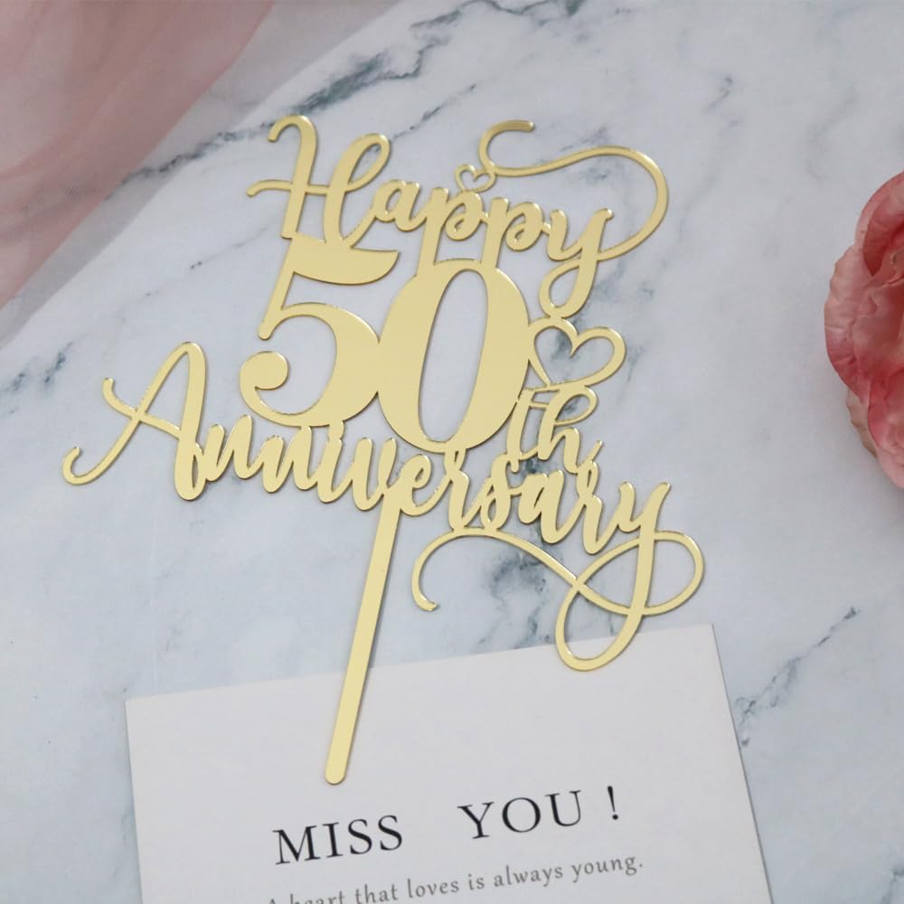 Sodasos Mirror acrylic Happy 50th Anniversary Cake Topper Wedding Happy Anniversary Cake Topper for Wedding Anniversary Party Cake Decorations Dessert